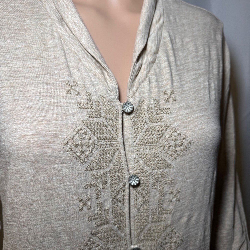 J. Jill‎ Womens Beige Embroidered Cotton Button Front Tunic Top Size M - Picture 2 of 8